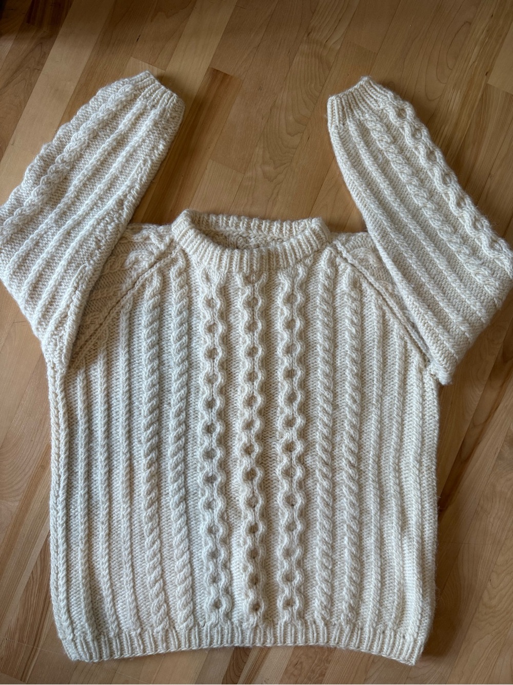 Classic Fisherman Cable-Knit Cream Sweater - Women's Pullover - Picture 6 of 7